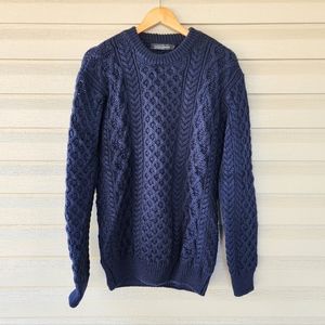 Irelands eye 100% virgin wool navy blue knit sweater size L women's Irish aran